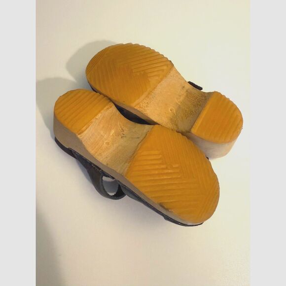 Kids Navy Blue Wooden Clog Sandals with Ankle Strap - Picture 6 of 6